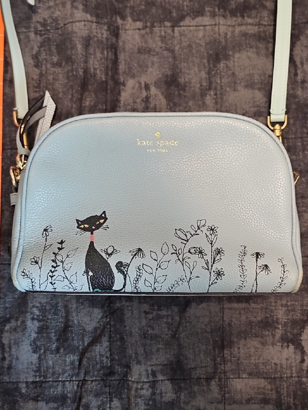 kate spade light blue cat-print pebble leather crossbody - Picture 7 of 10